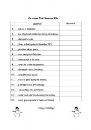 English worksheet: Christmas find someone who...