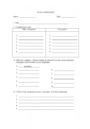 English Worksheet: video worksheet