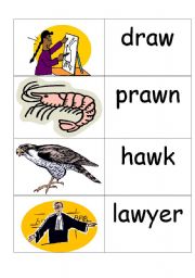 English Worksheet: words / picture cards that contain ´aw´ part one