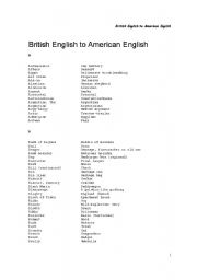 English Worksheet: Words British to American English