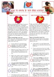 English Worksheet: HOW TO KNOW IF YOU ARE LOVED?