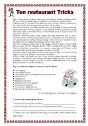 English Worksheet: Ten restaurant tricks (07.01.09)