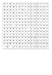 English worksheet: 28 American states (3 more with the remaining letters)