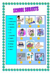 English Worksheet: SCHOOL SUBJECTS -Matching