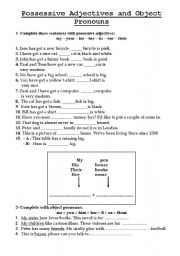 English Worksheet: Possessive Adjectives and Object Pronouns
