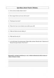 English Worksheet: Charles Dickenss biography, questions