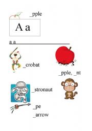 English worksheet: words with alphabet A, B