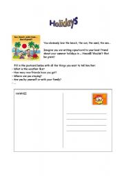 English Worksheet: Holidays - writing a postcard