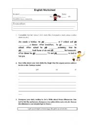 English Worksheet: Jims Daily Routine (3 pages)
