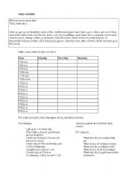 English Worksheet: daily activities