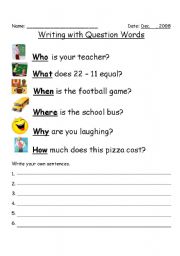 English worksheet: Writing with Question Words