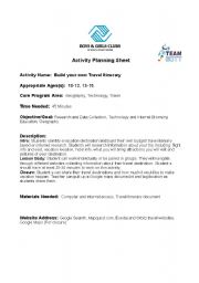 English worksheet: Build your own Travel Itinerary