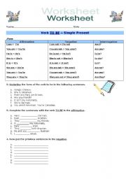 English Worksheet: Verb TO BE - Simple Present