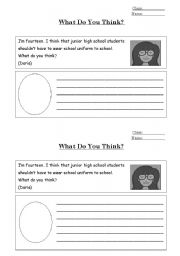 English worksheet: What Do You Think?