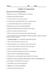 English Worksheet: Subject Verb Agreement