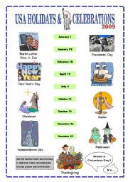 English Worksheet: Holidays & Celebrations 2009 in the US