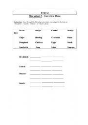 English worksheet: Food and drink