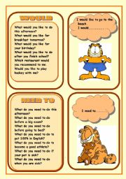 English Worksheet: MODAL VERBS WOULD AND NEED TO