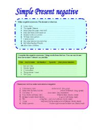 English Worksheet: SIMPLE PRESENT NEGATIVE