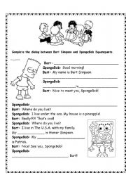 English Worksheet: Bart Simpson and SpongeBob dialog