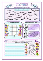 English Worksheet: Clothes:games and activities.