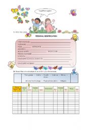 English Worksheet: Personal information & timetable