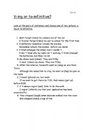 English worksheet: V-ing or to-infinitive