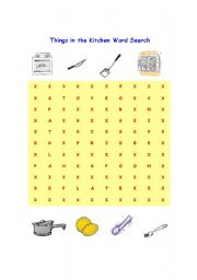 English Worksheet: Things in the Kitchen Word Search