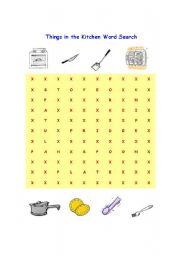 English worksheet: Things in the Kitchen Word Search