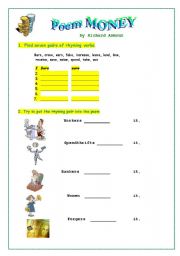 English Worksheet: Poem Money. Part 1