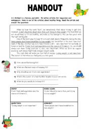 English Worksheet: reading about diet