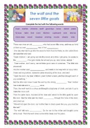 English Worksheet: The wolf and the seven little goats - Worksheet