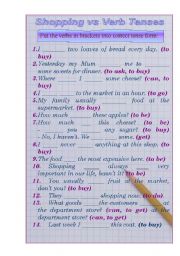 English Worksheet: Shopping vs Verb Tenses