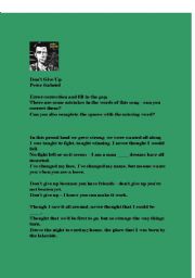 English worksheet: Dont Give up, (Peter Gabriel) song activity