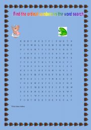 Ordinal numbers wordsearch