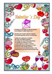 English Worksheet: Be My Valentine acrostic