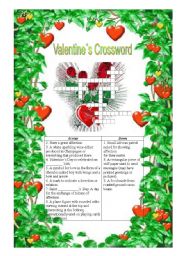 English Worksheet: Valentines crossword