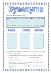 English Worksheet: Synonyms