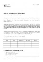 English worksheet: test - holidays