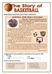 English Worksheet: TEST - 8/9th graders - Story of Basketball + Present Perfect + Passive Voice + writing