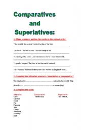 English Worksheet: comparatives and superlatives