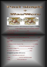 English Worksheet: past simple + was/were