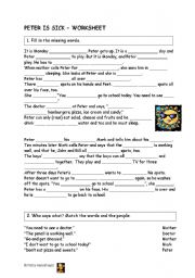 English worksheet: peter is sick