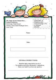 English Worksheet: EXAM FOR THE FIRST LEVEL, ELEMENTARY SCHOOL