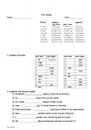 English worksheet: Past Tense