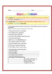 English Worksheet: Subject predicate Exercises