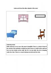 English worksheet: Listening exercise with focus on There is / There are and Prepositions
