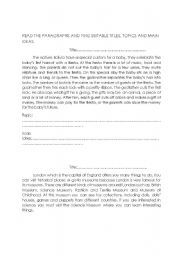 English Worksheet: Finding the topic, title and main idea