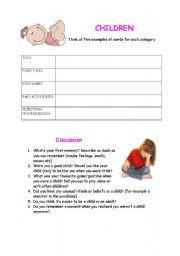 English worksheet: Discussion on CHILDREN (conversation starter/ pre-reading activity)