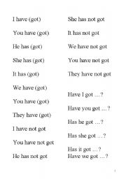 English Worksheet: Play bingo with the verb  Have got (all forms, contracted and not